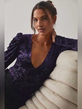 Free People Magic Hour Velvet Bodysuit in Deep Sea Combo size medium